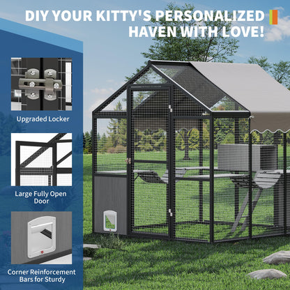 Garvee Large Outdoor Cat Enclosure for Multiple Cats - Weatherproof Catio with UV Cover, Platform & Side Door
