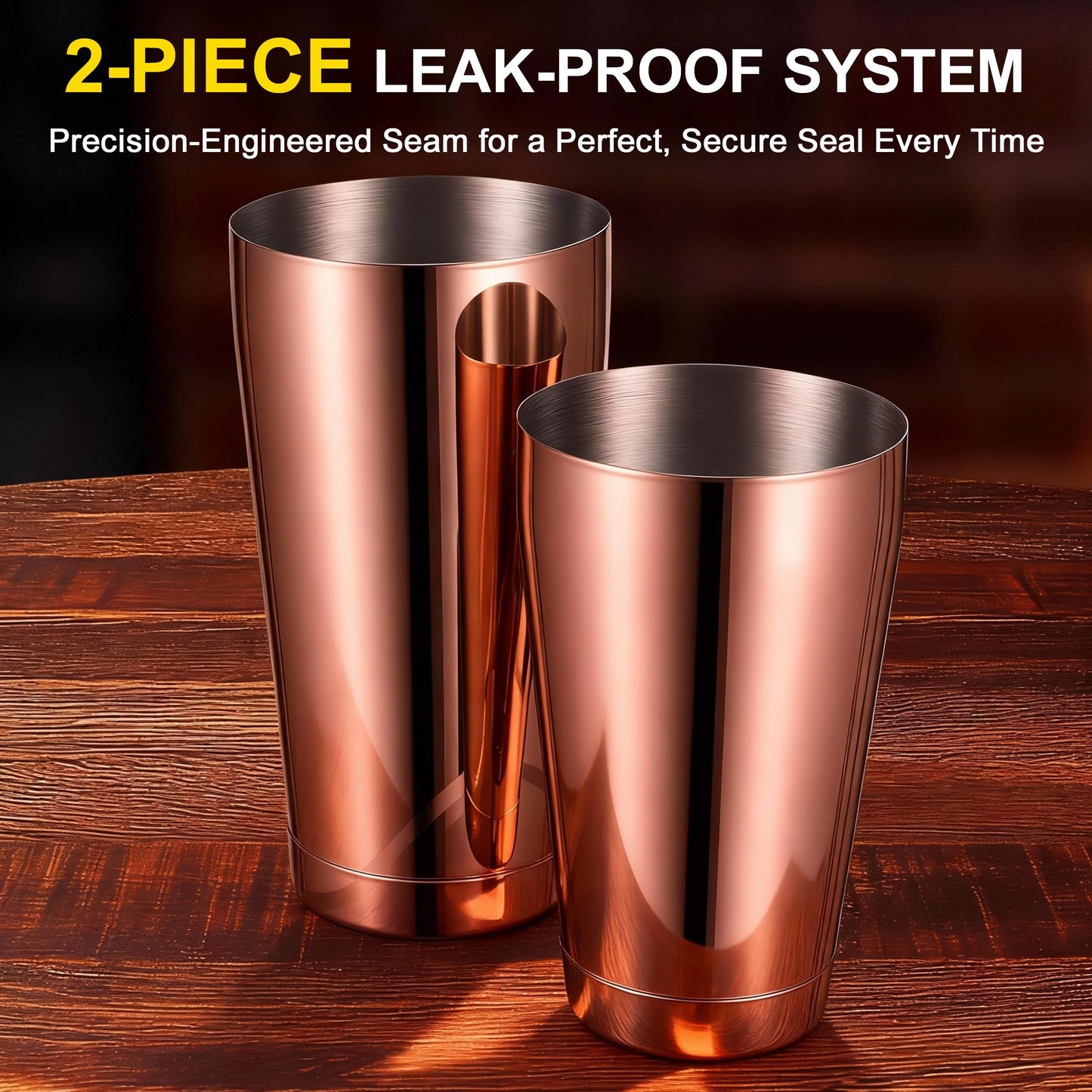 BETTFOR Boston Shaker Set, 18oz & 28oz 2-Piece Tins, Professional 304 Stainless Steel Cocktail Shaker with Leak-Proof Weighted Base for Bartending, Home & Bar Use (RoseGold)