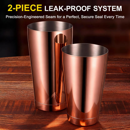 BETTFOR Boston Shaker Set, 18oz & 28oz 2-Piece Tins, Professional 304 Stainless Steel Cocktail Shaker with Leak-Proof Weighted Base for Bartending, Home & Bar Use (RoseGold)