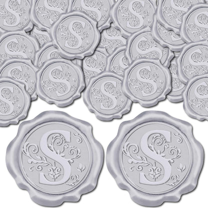 CRASPIRE 100pcs Initial S Wax Seal Stickers Silver Letter Alphabet Self Adhesive Seal Stickers Sealing Label Decal for Gift Wrapping Wedding Birthday Cards Making Christmas Invitations Envelope