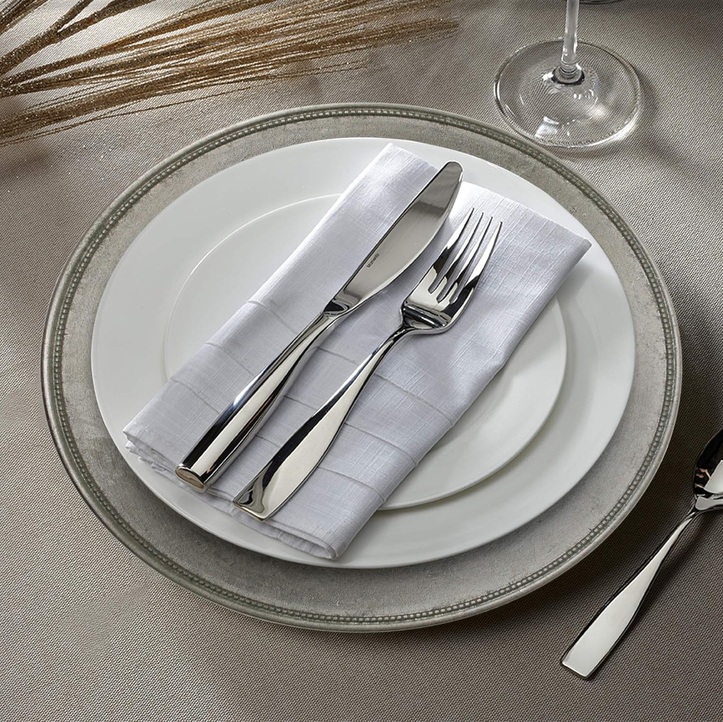 Charge It by Jay Leaf Charger Plate 13” - Decorative Melamine Service Plate, Silver