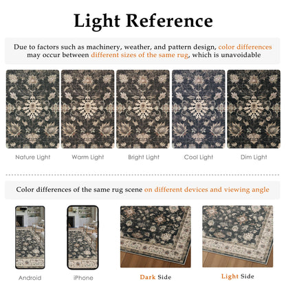 HUGEAR 2x6 Runner Rug Hallway Vintage Black Machine Washable Retro Floral Low Pile Carpet Vacuumable Distressed Long Throw Rug Bedroom Office Bathroom Kitchen Farmhouse Playroom Non Slip