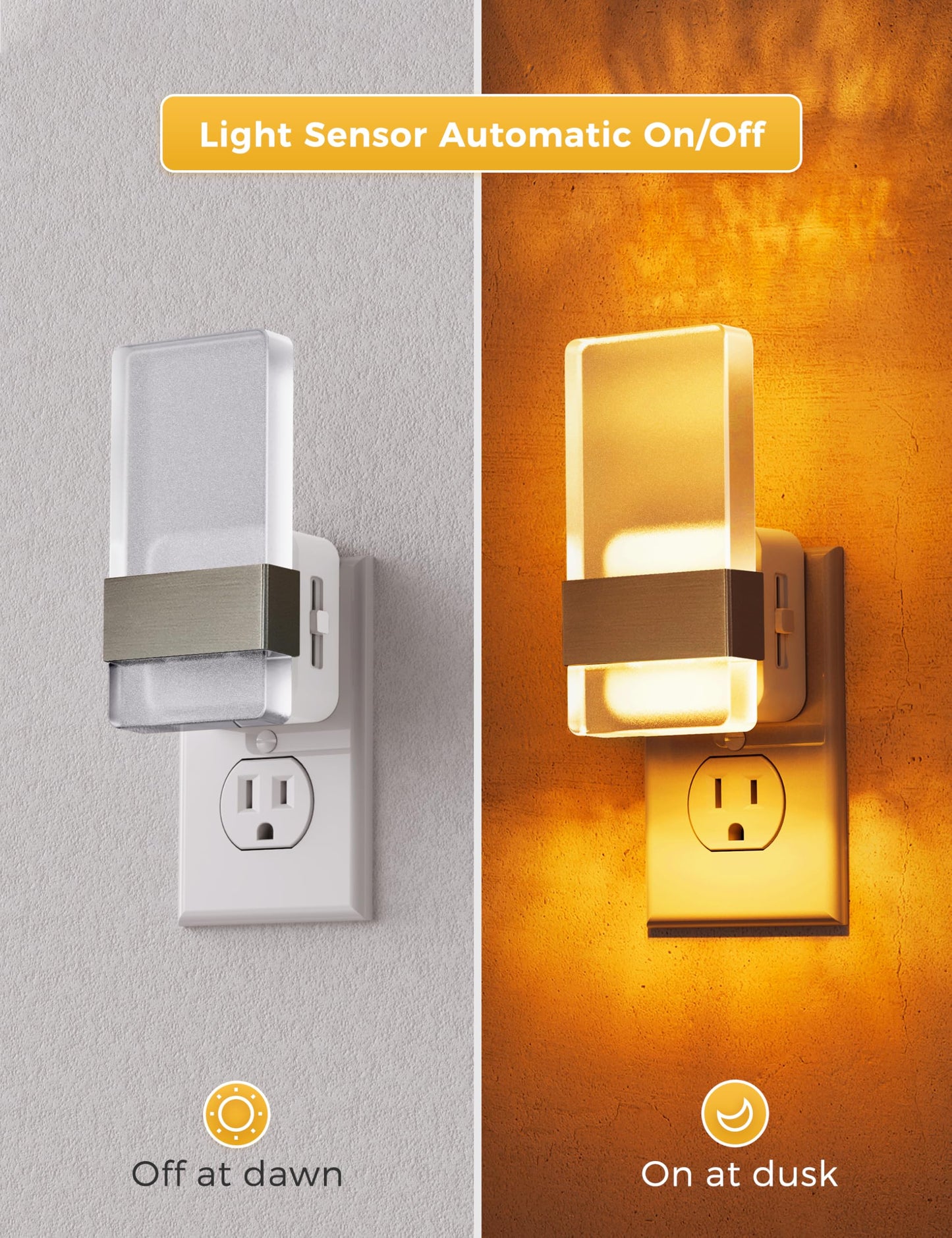 L LOHAS LED Night Lights Plug Into Wall, 2 Pack Plug in Night Light LED with Dusk to Dawn Sensor, 0-100LM Dimmable Nightlight, Wall Sconce-Style Design Nightlights for Bathroom, Hallway,Stairway,Gift