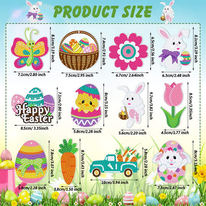 Ferraycle 12 Piece Easter Diamond Painting Kit 5d DIY Diamond Art Kits with Easter Egg Bunny Carrot Hanging Ornaments for Spring Crafts Family Decor