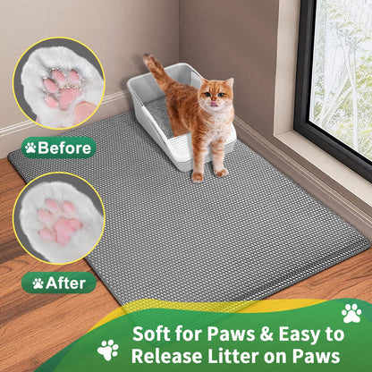 GRELY 35''X 25'' Large Litter Mat, 2 Layer Cat Litter Mat Litter Trapping Mat,Litter Box Mats for Floor, Cats Litterbox Catcher Rug for Kitty Pet, Waterproof Urine Proof,Non-Slip