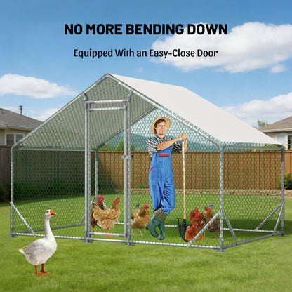 Metal Chicken Coop 26×10×6.56FT,Chicken Run Pen with Spire Roof,Water-Proof and UV-Proof Cover,Secure Mesh Walk-in Hens Fence with Lockable Door,Poultry Cage for Small Animal Like Hens,Ducks,Rabbits