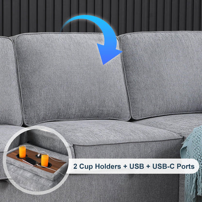 ERYE L-Shaped Pull Out Sleeper Couch Bed, Modern Chenille Upholstered Button Tufted Corner Couch Reversible Sectional Sleeper Sofa Bed W/Storage Chaise, Cup Holders