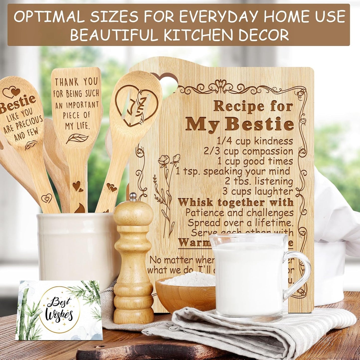 Cocomong Engraved Bamboo Cutting Board with Utensil, Best Gifts for Friends, Mothers Day