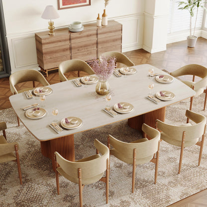 Tribesigns 78.7" Sintered Stone Dining Table for 8-10，Luxury Rectangular Kitchen Table with Solid Wood Legs, Mid-Century Dining Room Table for Living Room
