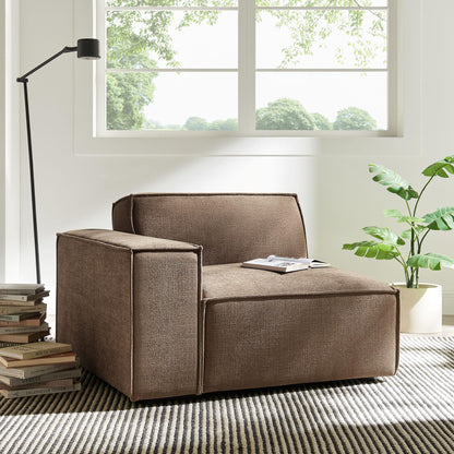 Modway Restore Left-Facing Modular Lounge Chair in Mocha - Living Room Fabric Upholstered Single-Arm Accent Armchair for Sectional Sofa with Coil Seat Support and French Piping