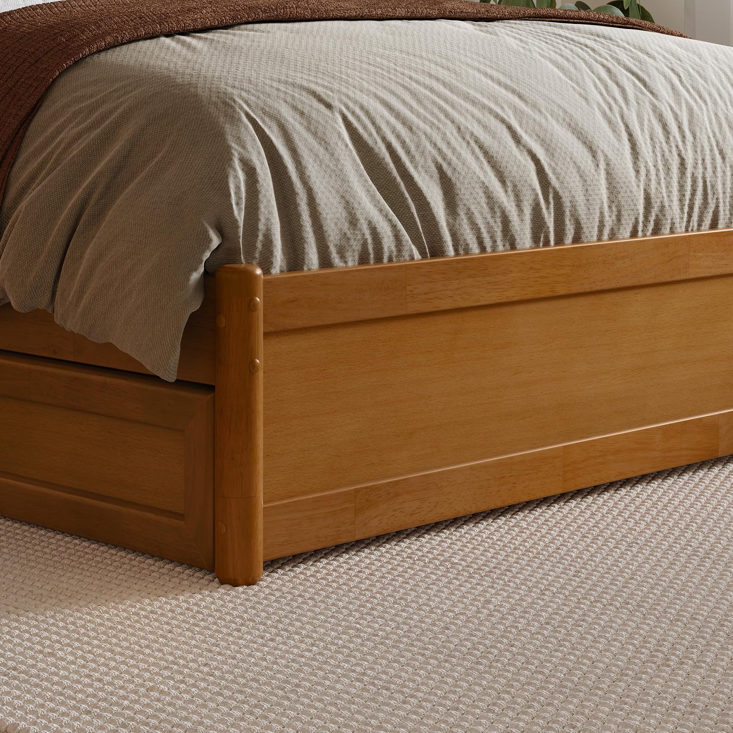 AFI, Everett Twin XL Platform Bed with Panel Footboard & Storage Drawers, Light Toffee