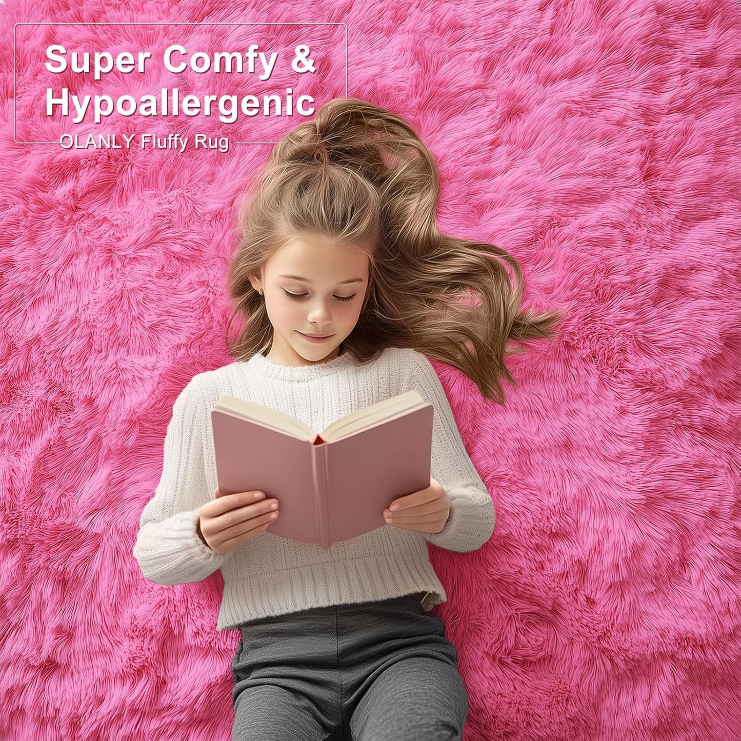 OLANLY Large Area Rug - Soft Fluffy Shaggy Carpet for Living Room & Bedroom | 9x12 Hot Pink