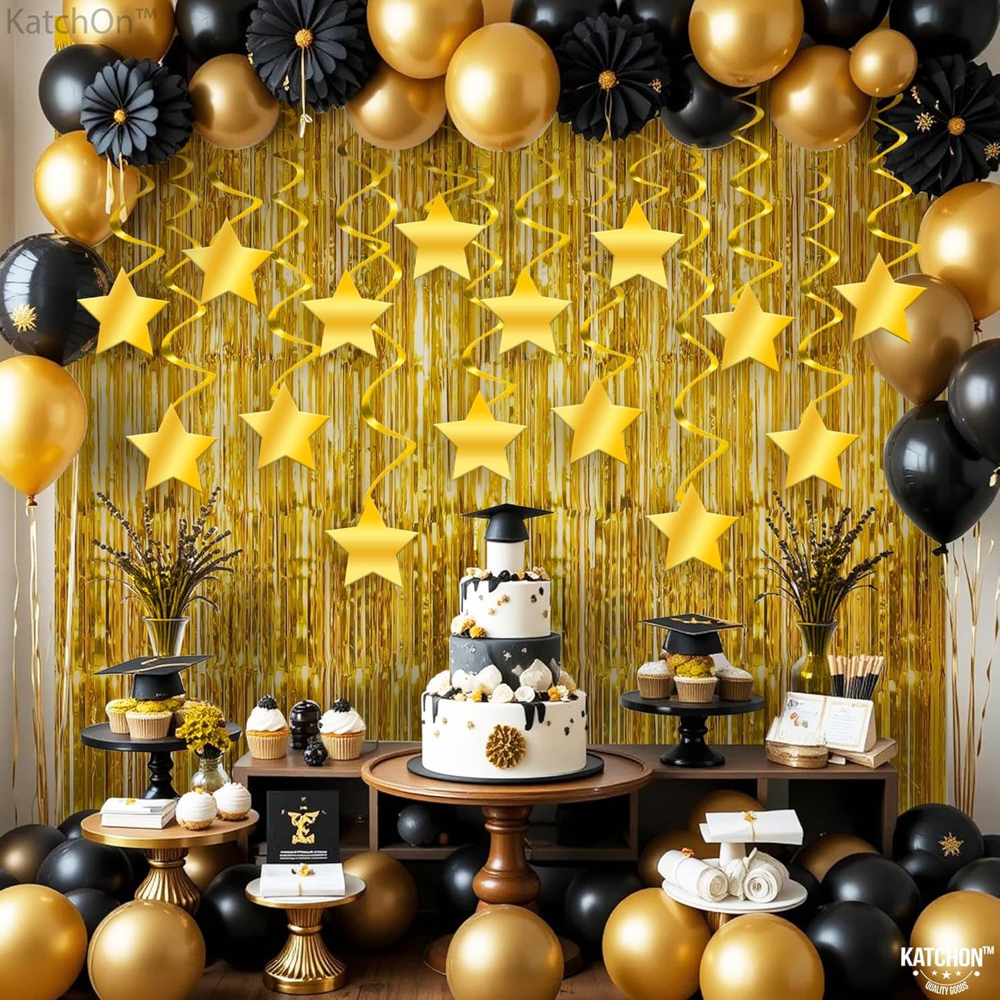 KatchOn Gold Star Hanging Swirls - Pack of 30, No DIY | Gold Star Decorations for Party and Events