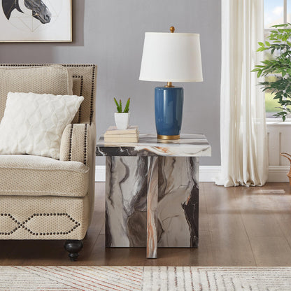 Roundhill Furniture Mchome 3-Piece Coffee Table Set, Coffee Table and Two End Tables, Off-White Faux Marble