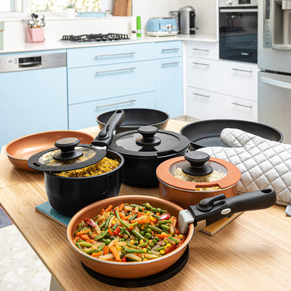 Moss & Stone 10pcs Nonstick Cookware Pans with Removable Handles, Space Saving Pots and Pans with Removable Handles, RV Pots and Pans Set for Camping, Oven and Induction Ready
