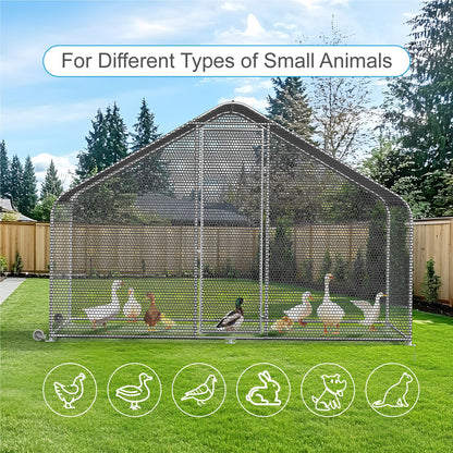 PETS TUFF Chicken Chalet - Chicken Coop for Chickens, Ducks, Rabbits & More - Predator-Resistant, Strong Wire with Mesh Bottom - Wheels for Easy Moving - Wind & Snow Durable Chicken Pen - 124”x81”x79”