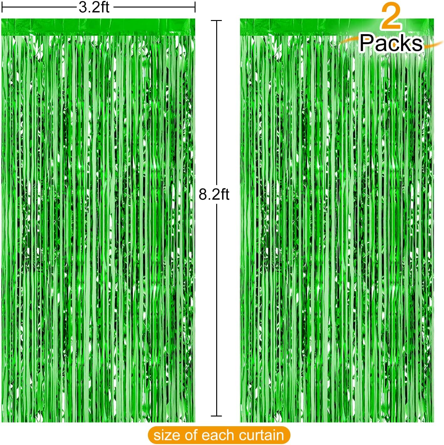CHRORINE 2pcs 3ft x 8.3ft Green Tinsel Foil Fringe Curtains, Streamers Backdrop for Birthday Jungle Safari Party