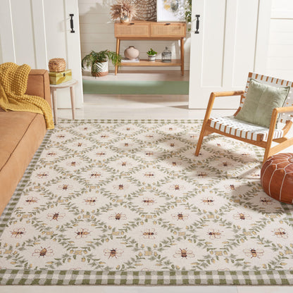 SAFAVIEH Chelsea Collection Area Rug - 10' x 14', Ivory & Green, French Country Trellis Design, Hand-Hooked Wool, Ideal for the Living Room, Bedroom, Dining Room (HK55A-10)