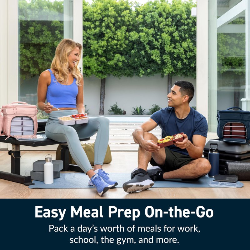 Bentgo Prep Deluxe Insulated Multimeal Bag - Lunch Box Bag, Holds 5 Meals, Premium Insulation up to 8 Hrs, Durable, Water-Resistant - Large Capacity For Adult Meal Prep (Navy Blue)