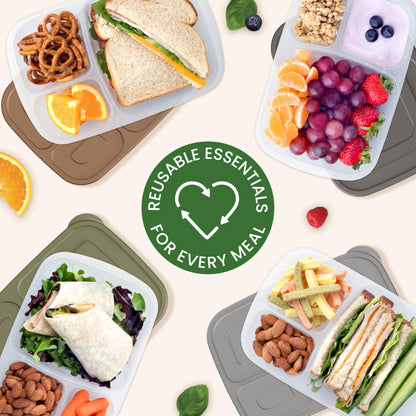 Bentgo Easyboxes - Original Stackable Lunch Boxes - Reusable 3-Compartment Food Containers for Kids and Adults - Bento Lunch Box for Meal Prep, School, & Work - BPA Free, (Earth Tones (4-Pack))