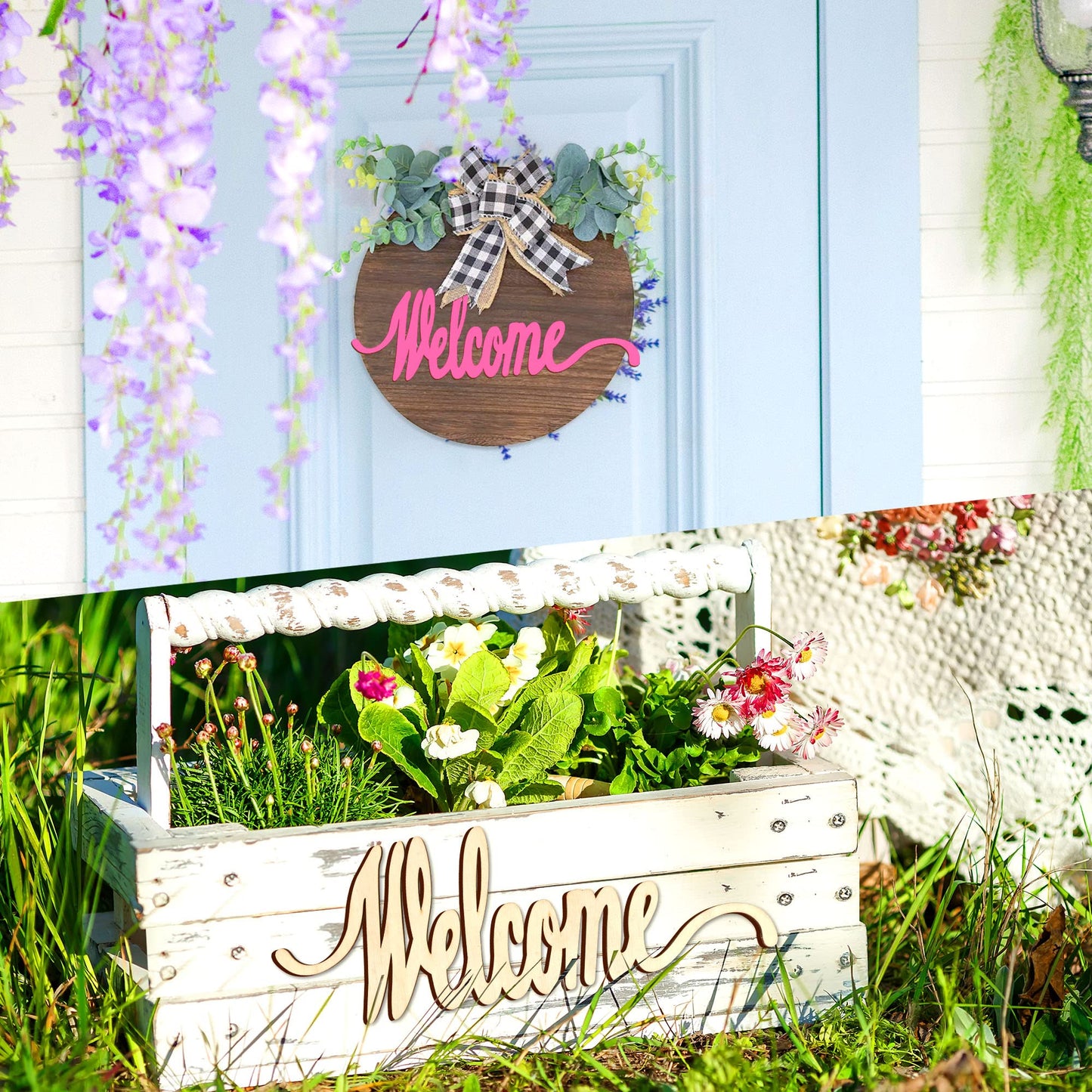 Joyavo Welcome Hello Unfinished Wooden Letters Wood Cutout Signs for Wreath Blank Decorative Word Signs for Crafts/Painting/Wall Decor/Letter Board/DIY (5PCS)