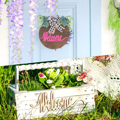 Joyavo Welcome Hello Unfinished Wooden Letters Wood Cutout Signs for Wreath Blank Decorative Word Signs for Crafts/Painting/Wall Decor/Letter Board/DIY (5PCS)