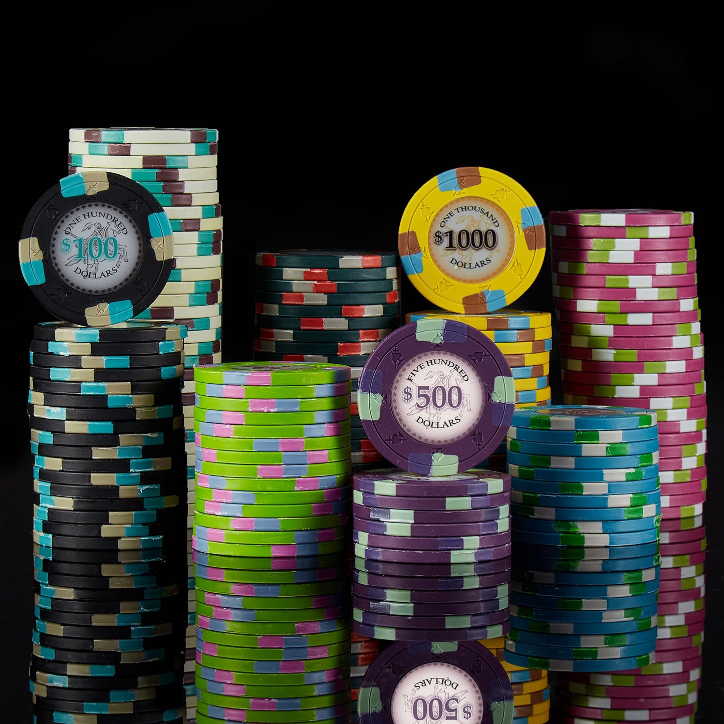 Claysmith Gaming Poker Knights Poker Chips Set - 1000 Heavyweight (13.5-Gram) Clay Composite Chips with Aluminum Case - Professional Casino Supplies, Kits, Holders, & Storage Container