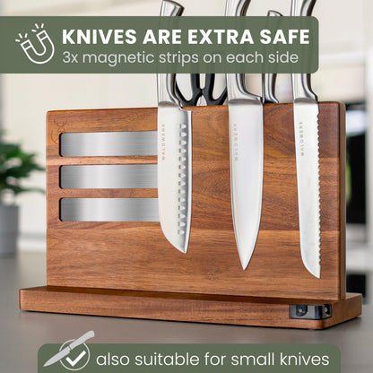 WALDWERK Extra Large Magnetic Knife Holder (16”) - Acacia Wood Knife Block Without Knives - Knife Holder - Magnetic Knife Block - Knife Storage - Knife Magnet Organizer for Countertop