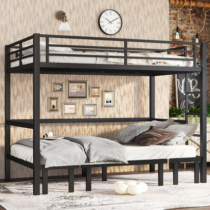 Bellemave Twin XL Over Twin XL Futon bunk Bed, Lower bunk can be Pulled Out in Three Sections, Loft Bed with Sofa for Teens, Adults, Bedroom, Black(Excluding Cushions and mattresses)