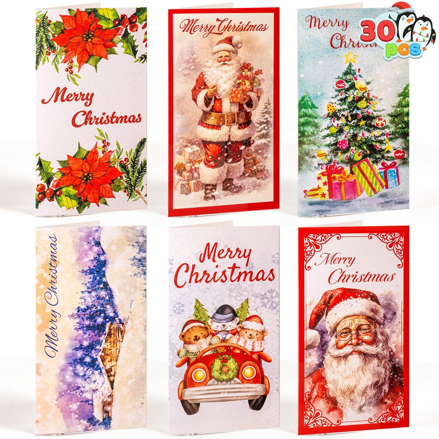 JOYIN 30 PCS Christmas Classic Money Cards with Envelopes, Xmas Money Cards for Gift Holder, Cash Holder Bulk Assorted for Holiday Season, Party Supplies, Snow Holiday