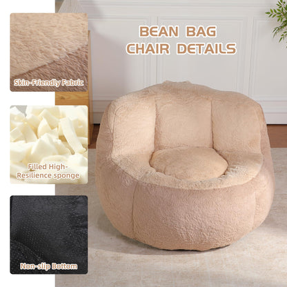 Amacv Oversized Bean Bag Chairs,Multicolor Faux Fur Couch Filled with Shredded Sponge,Large Lounger Sofa for Living Room,No Assembly Required,Brown+Camel