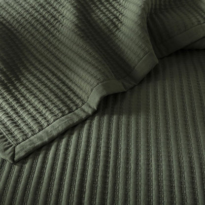 WDCOZY Olive Green Queen Size Quilt Set, Striped Pick Stitch Lightweight Bedspread, Soft Channel Farmhouse Rustic Coverlet, Spring Summer Thin Comforter, Country Bedding, 90x90 inches