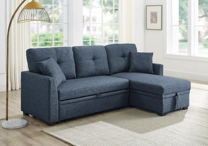 Ball & Cast 85" Convertible Sleeper Sofa Bed,Small Corner Sofa Sectional Couches for Living Room,Upholstered L Shaped Pull Out Couch Bed with Reversible Storage Chaise,Blue