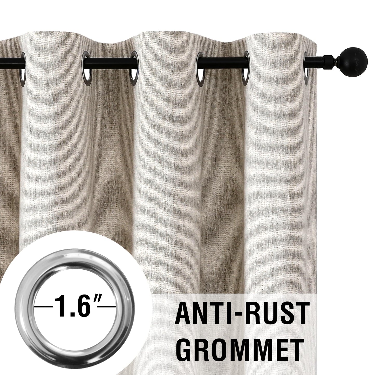 H.VERSAILTEX Premium Chenille Blackout Curtains - 100% Blackout Thermal Insulated Noise Reducing, Heavy White Flocking Coating Back Linen Textured, 2 Panels 84 Inches, Heathered Natural (Not Solid)