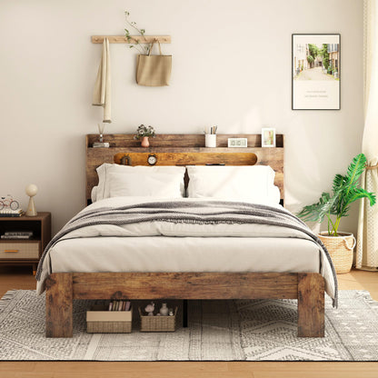 Ball & Cast King Size Bed Frame,Wood Platform Bed Frame King with Storage Headboard, LED Light & USB Port,Noise Free,No Box Spring Needed,Easy Assembly,Dark Brown