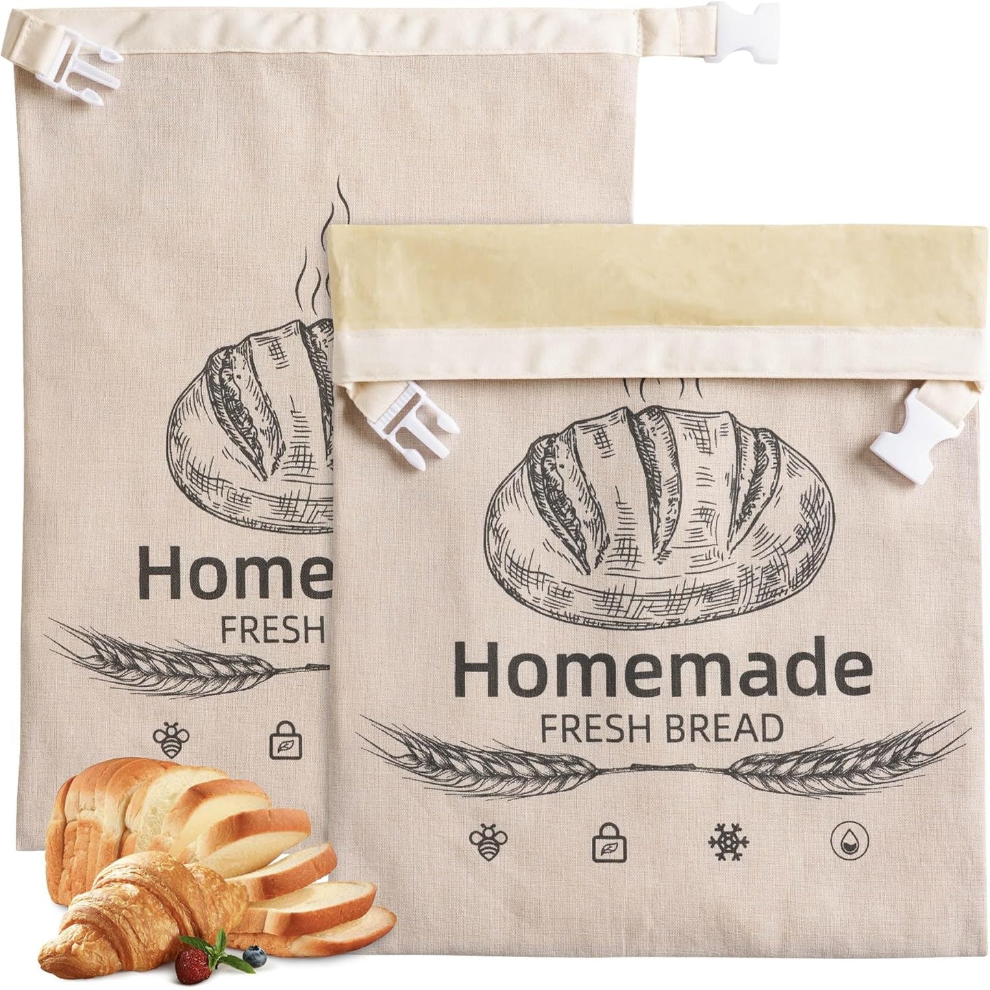 1 Pack 17 12.6 Inches Beeswax Bread Bags for Sourdough,Reusable Organic Linen Beeswax Bread Bag for Homemade Sourdough