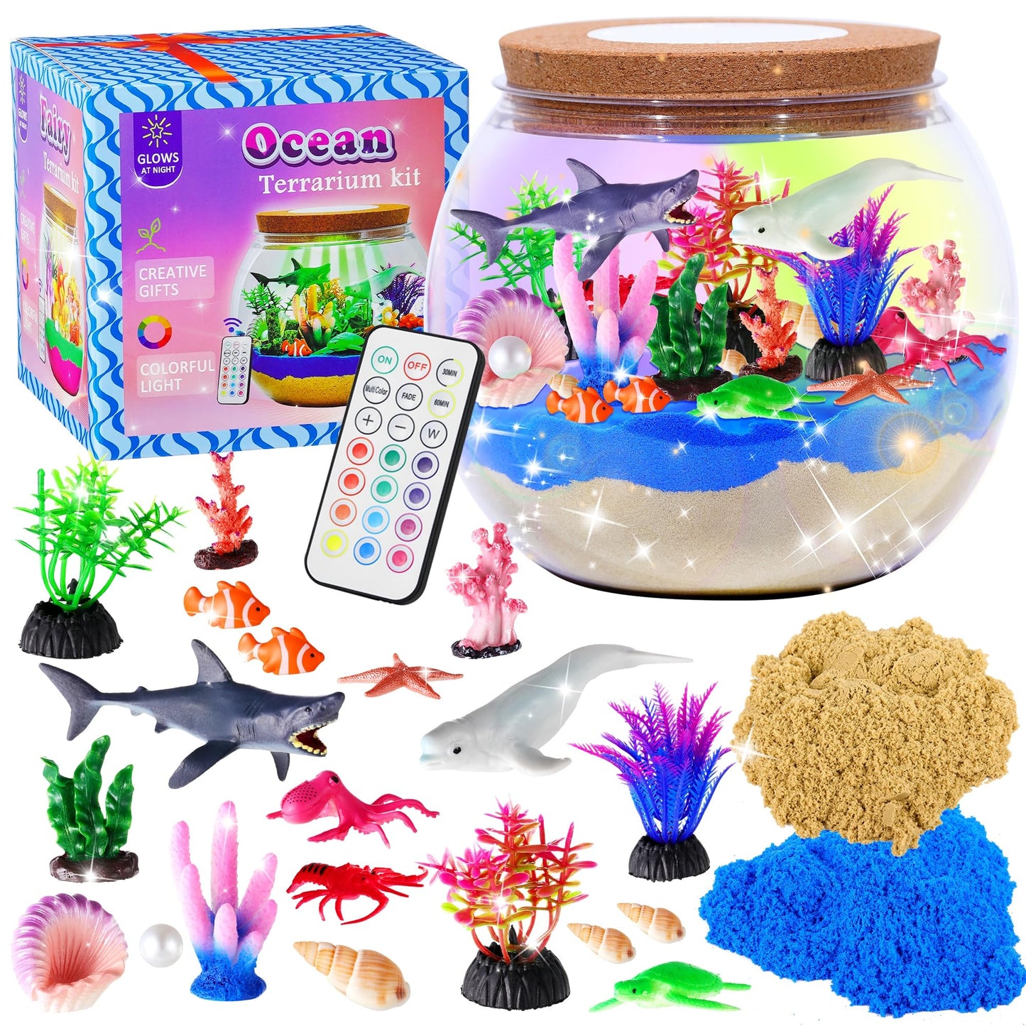 Gifmore Ocean Light Up Terrarium Kit for Kids, DIY Shark Sea Animal Crafts Toys, Birthday Presents for Boys Girls Ages 4-12