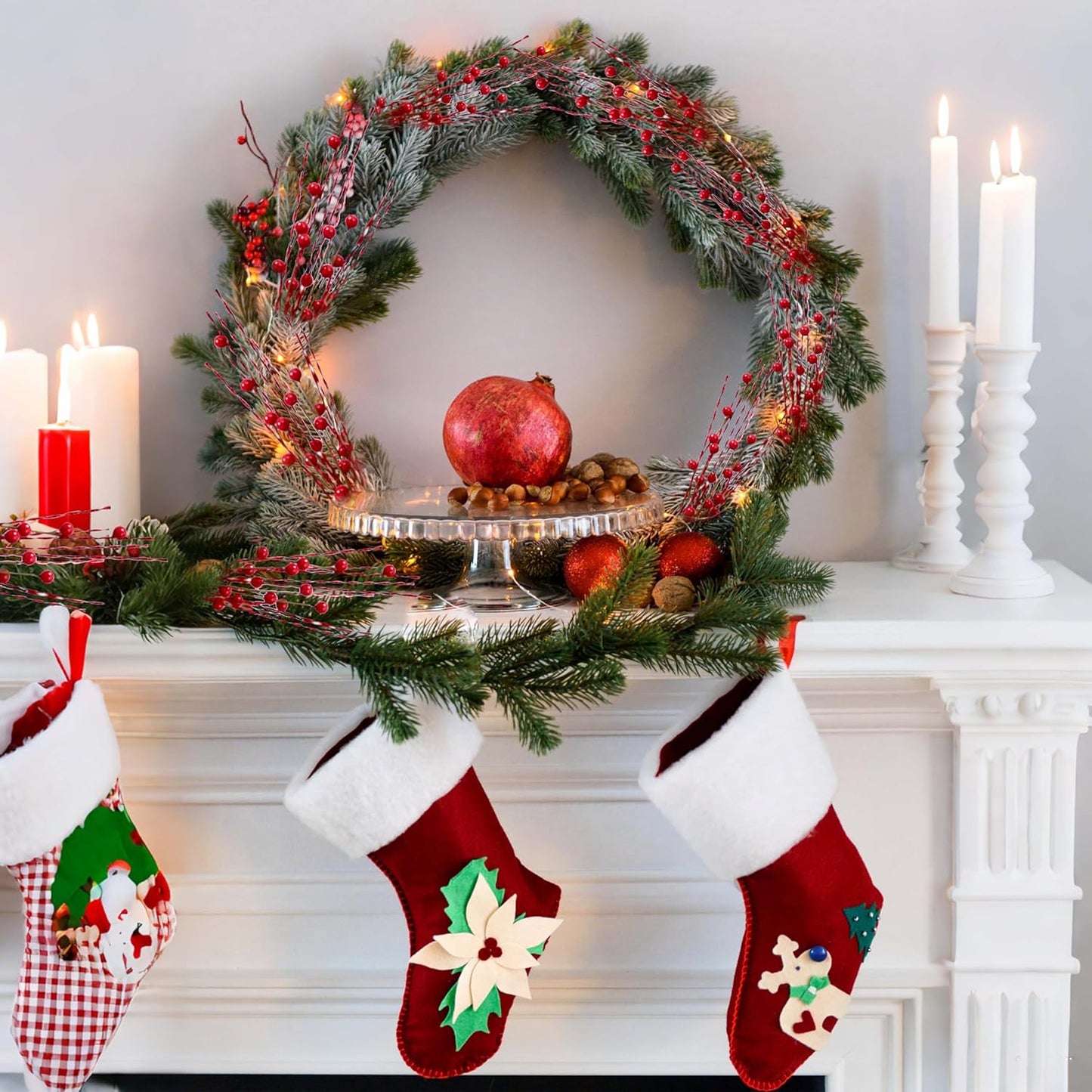 24Pcs 17inch Christmas Tree Decorations Artificial Berry Stems Christmas Red Berries Holly Berry Red Berry Picks