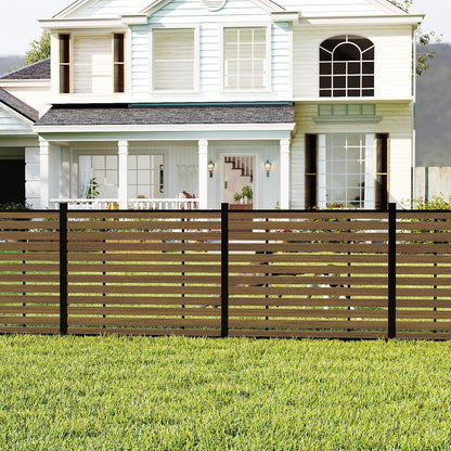 Treslam Outdoor Privacy Fence WPC, AC Unit Air Conditioner Screen 5 FT(H) x 6 FT(W) Trash Can with Aluminum Alloy Post, Decorative Fencing, Brown with 2 Post
