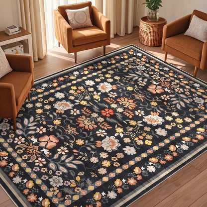 UERMEI Runner Rug for Hallways Kitchen: 2x6 Washable Area Rug Boho Floral Soft Long Rug - Non-Slip Low Pile Throw Indoor Carpet for Entryway Kitchen Bedroom Laundry Bathroom - Black Grey