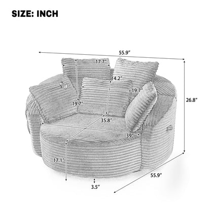 ERYE 360° Swivel Accent Barrel Chair Round Sofa Chaise with 5 Pillows and Adjustable Phone Holder, Modern Round Lazy Armchair for Living Room, Bedroom, Office and Hotel
