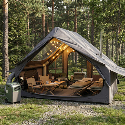 Inflatable Camping Tent for 4-6 Person, with Electric Air Pump, 4 Season Waterproof Windproof, Clear Skylight & 420D Oxford Waterproof, Air Tent with Mesh Windows/Doors