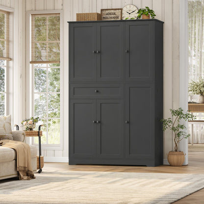 HOSTACK 68" Tall Kitchen Pantry Storage Cabinet, Modern Kitchen Hutch Cabinet with Doors and Shelves, Freestanding Food Pantry with Large Storage Drawer for Dining Room, Living Room, Black