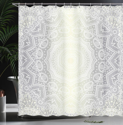 Ambesonne Grey and White Shower Curtain, Culture Mandala Circle Ombre Art Bathroom Decor Set with Hooks
