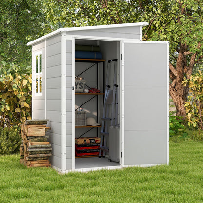 Patiowell 5x4 FT Outdoor Storage Shed with Floor, Resin Outside Storage Shed with Floor & Lockable & Window Door for Patio Furniture, Garden Tools and Bicycle, Light Gray