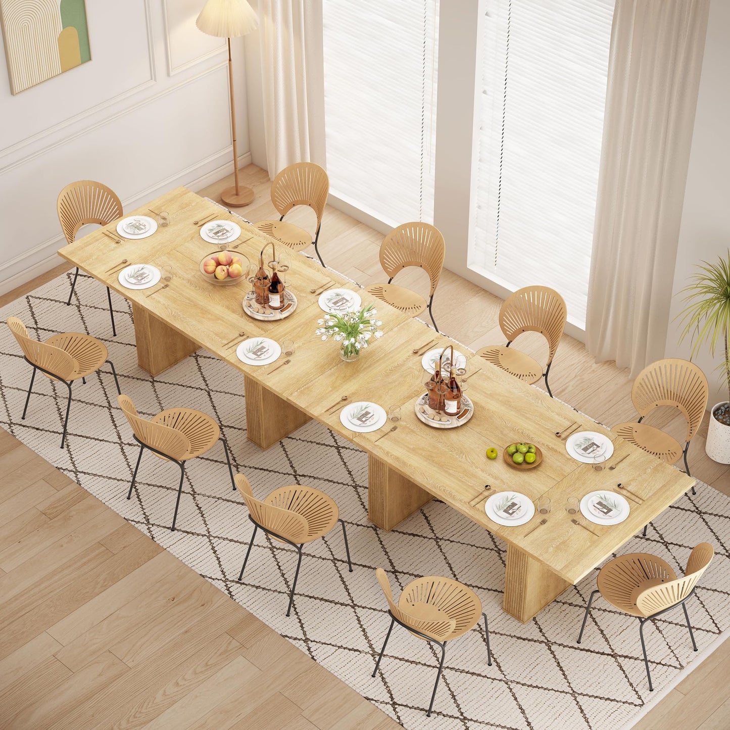 weselon 78 Inch Dining Table for 6 8 10, Modern Farmhouse Rectangular Kitchen Table, Long Dining Room Tables with Wood Strip Base for Kitchen Living Room (Natural)