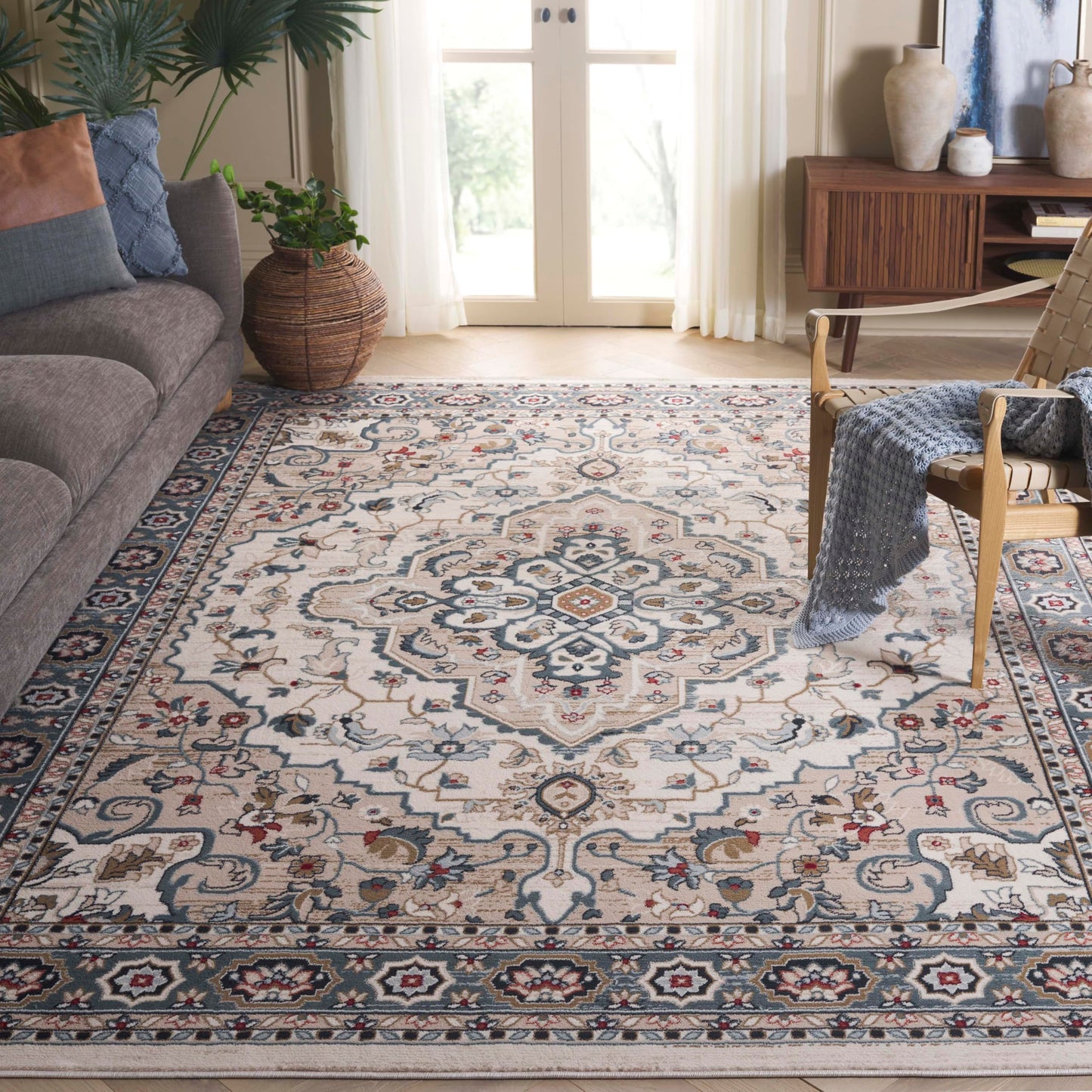 SAFAVIEH Lyndhurst Collection Area Rug - 9' x 12', Cream & Beige, Traditional Oriental Design, Non-Shedding & Easy Care, Ideal for High Traffic Areas in Living Room, Bedroom (LNH338B)