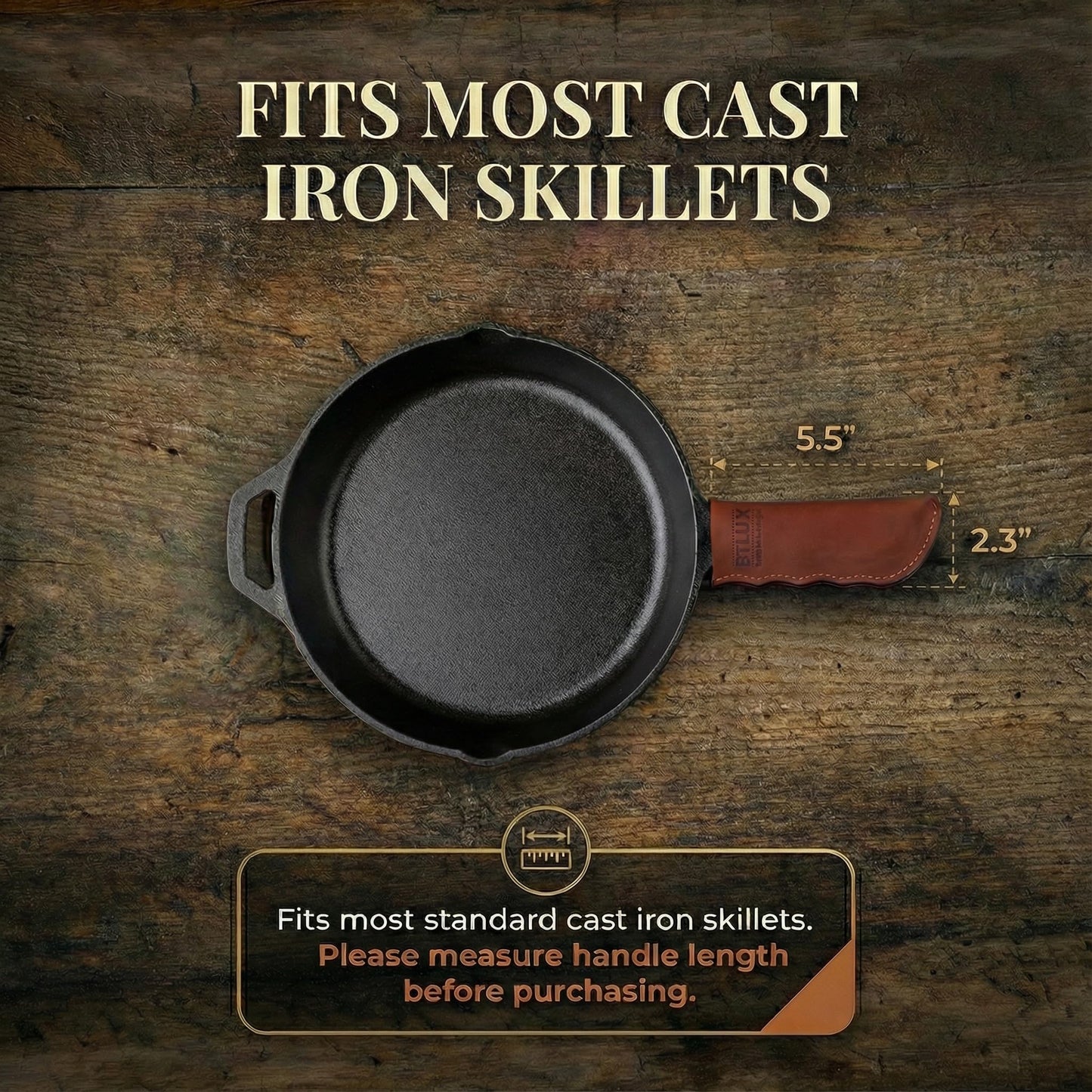 Made in Georgia - Cast Iron Handle Cover- Extra Thick Leather Heat Resistant Handle Holder for Cast Iron Skillets, Pans
