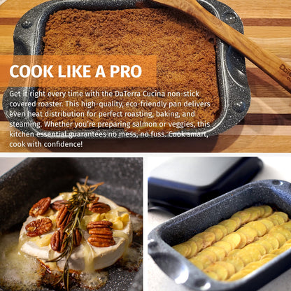 DaTerra Cucina - Nonstick Ceramic Coated Dual Roasting Pan Set – 2 Identical Pans, Oven Safe, Ideal for Roasting, Baking, Searing, Braising, Casseroles, Fits Most Toaster Ovens - 13 x 8 x 4.25
