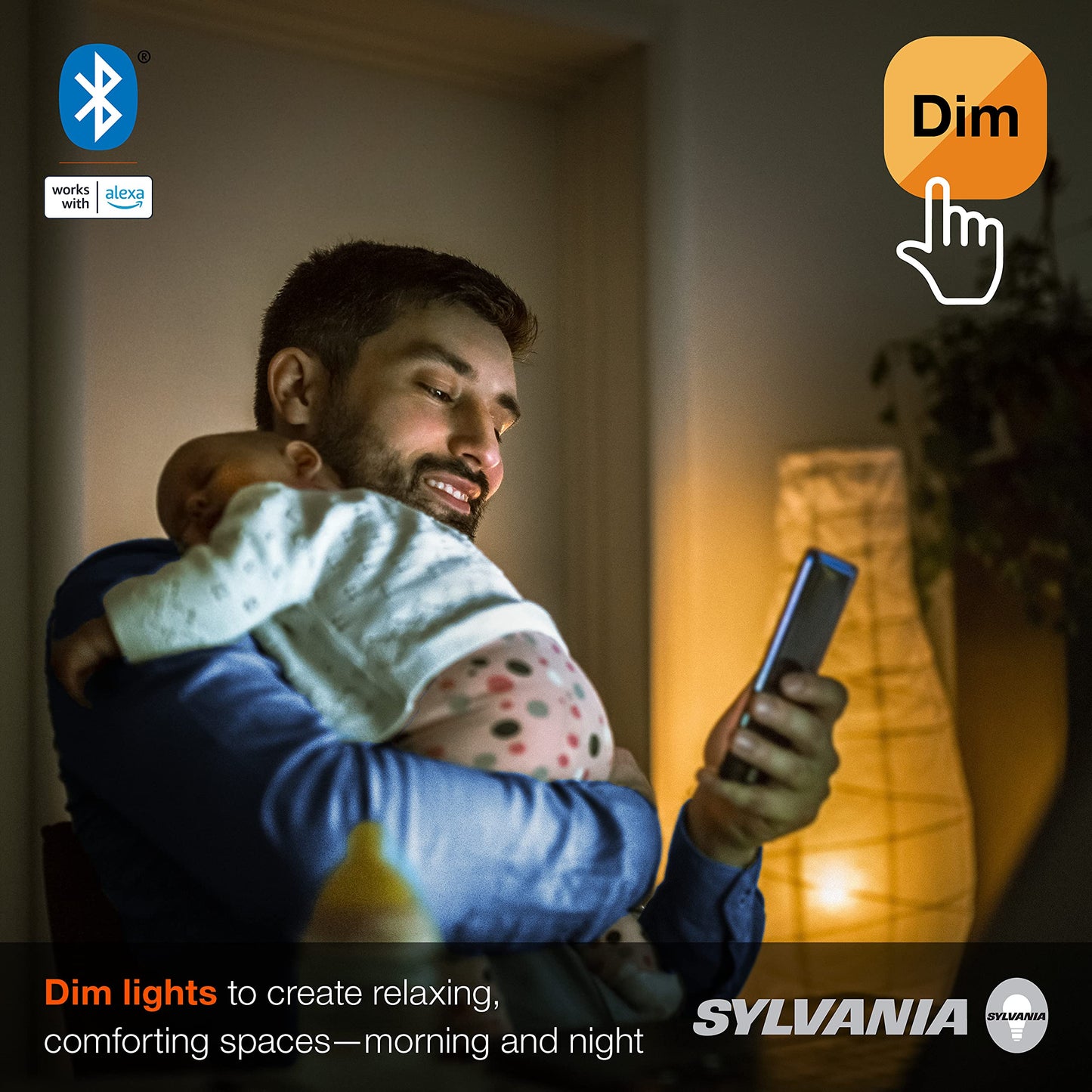SYLVANIA Bluetooth Mesh LED Smart Light Bulb, One Touch Set Up, A19 60W Equivalent, E26, RGBW Full Color & Adjustable White, Works with Alexa Only - 2 Count (Pack of 1) (75760)